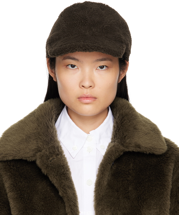 Yves Salomon Khaki Curly Shearling Cap Yves Salomon display picture 1
