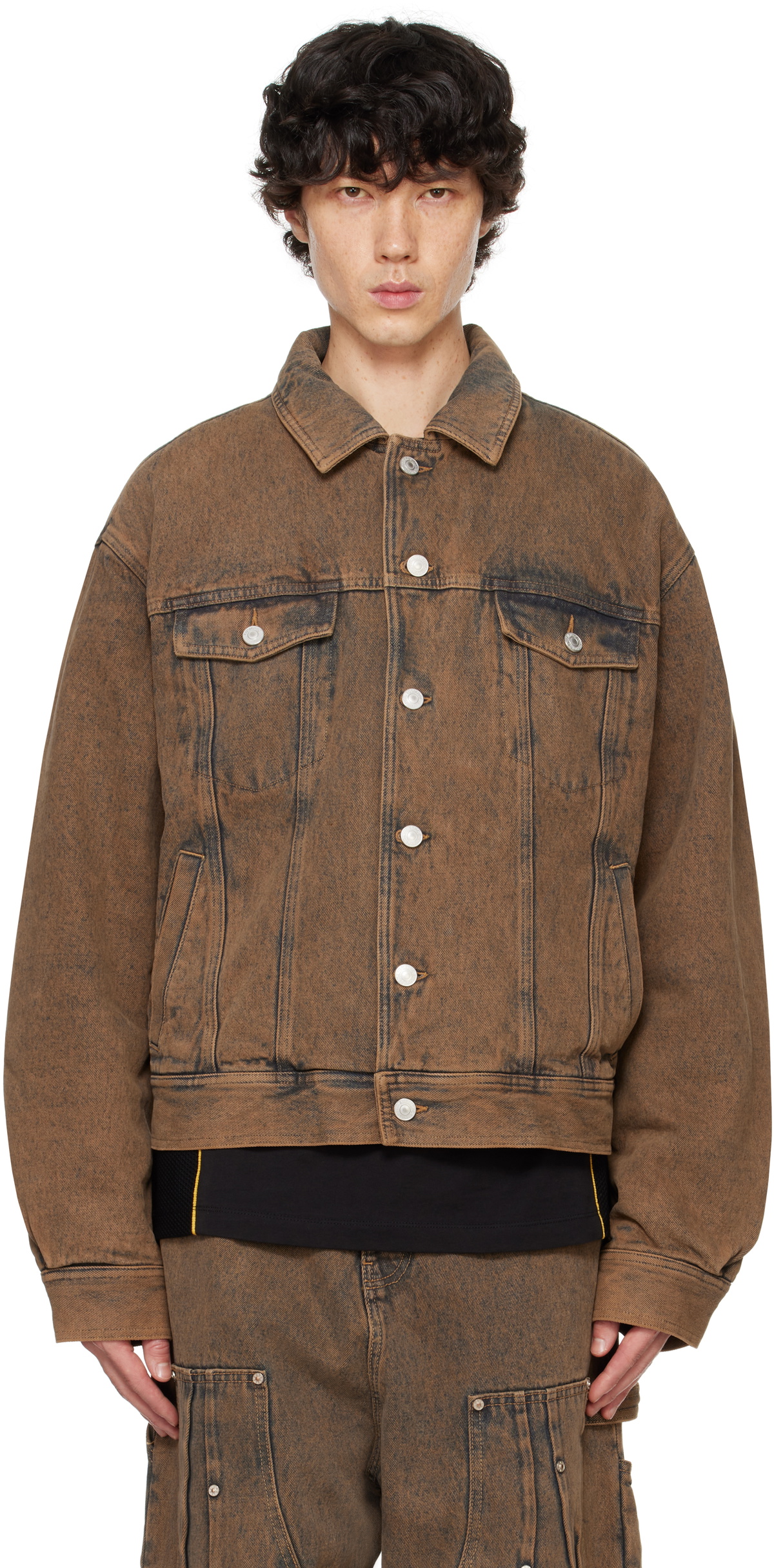 KUSIKOHC Brown Padded Multi Rivet Denim Jacket