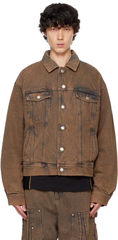 Photo: KUSIKOHC Brown Padded Multi Rivet Denim Jacket