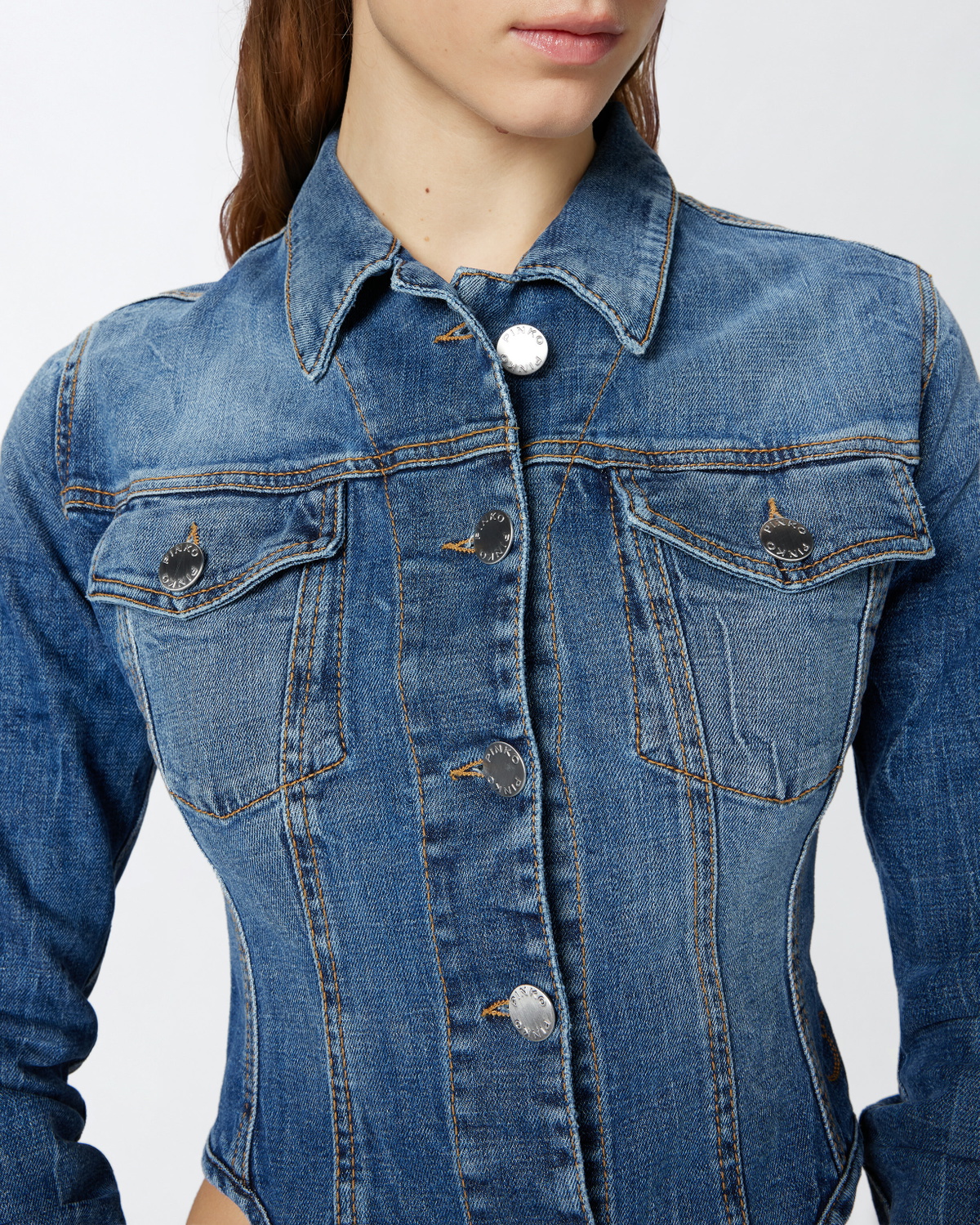 Pinko Bustier Jacket In Indigo Denim Medium Dark Vintage Wash