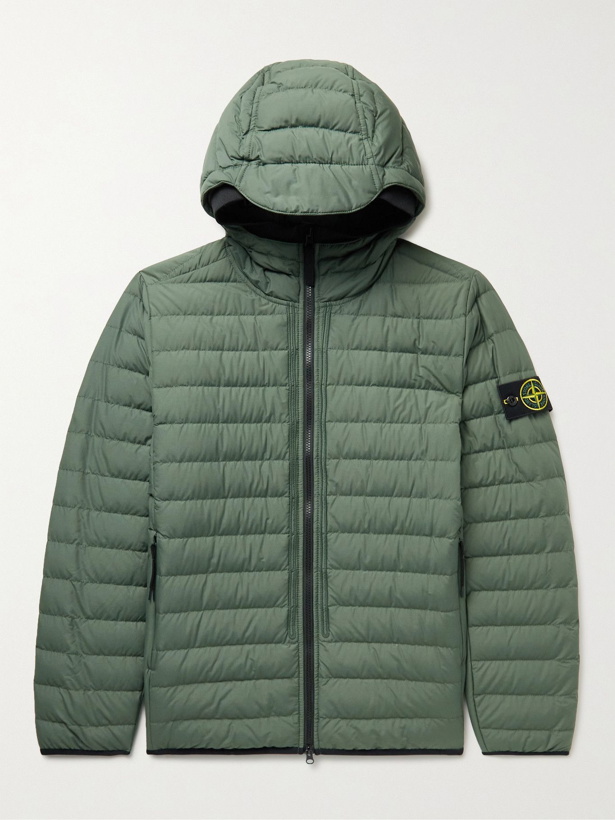 Photo: Stone Island - Logo-Appliquéd Quilted Cotton-Blend Shell Hooded Down Jacket - Green