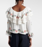 Rixo Maurine embroidered ruffled cotton top