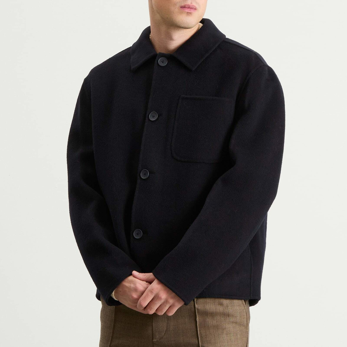 Percival Men's Double Faced Wool Overshirt in Navy