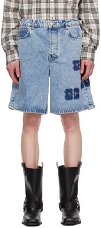 GANNI Blue Patch Denim Shorts