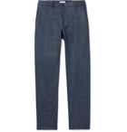 Boglioli - Navy Slim-Fit Tapered Micro-Checked Wool-Flannel Drawstring Trousers - Blue