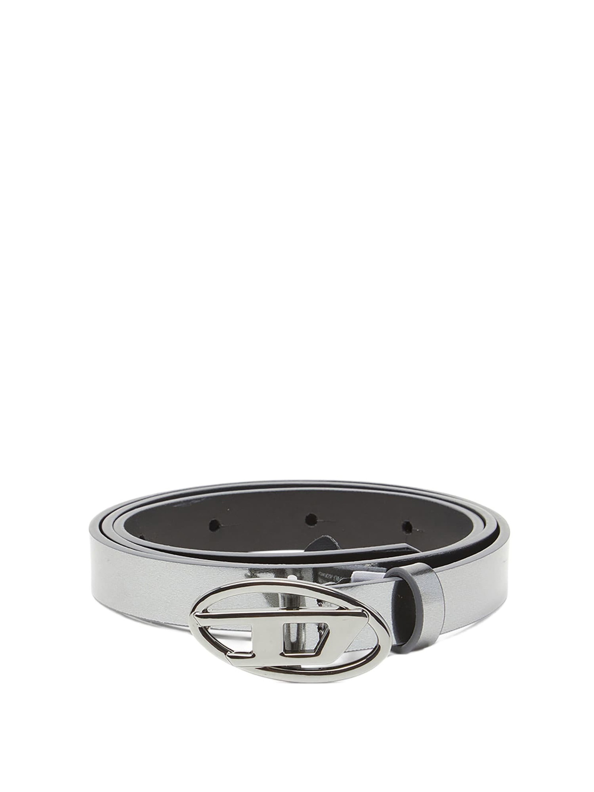 【関税&送料込】Diesel Silver Leather Belt Diesel Silver B-1DR 80 Belt Diesel