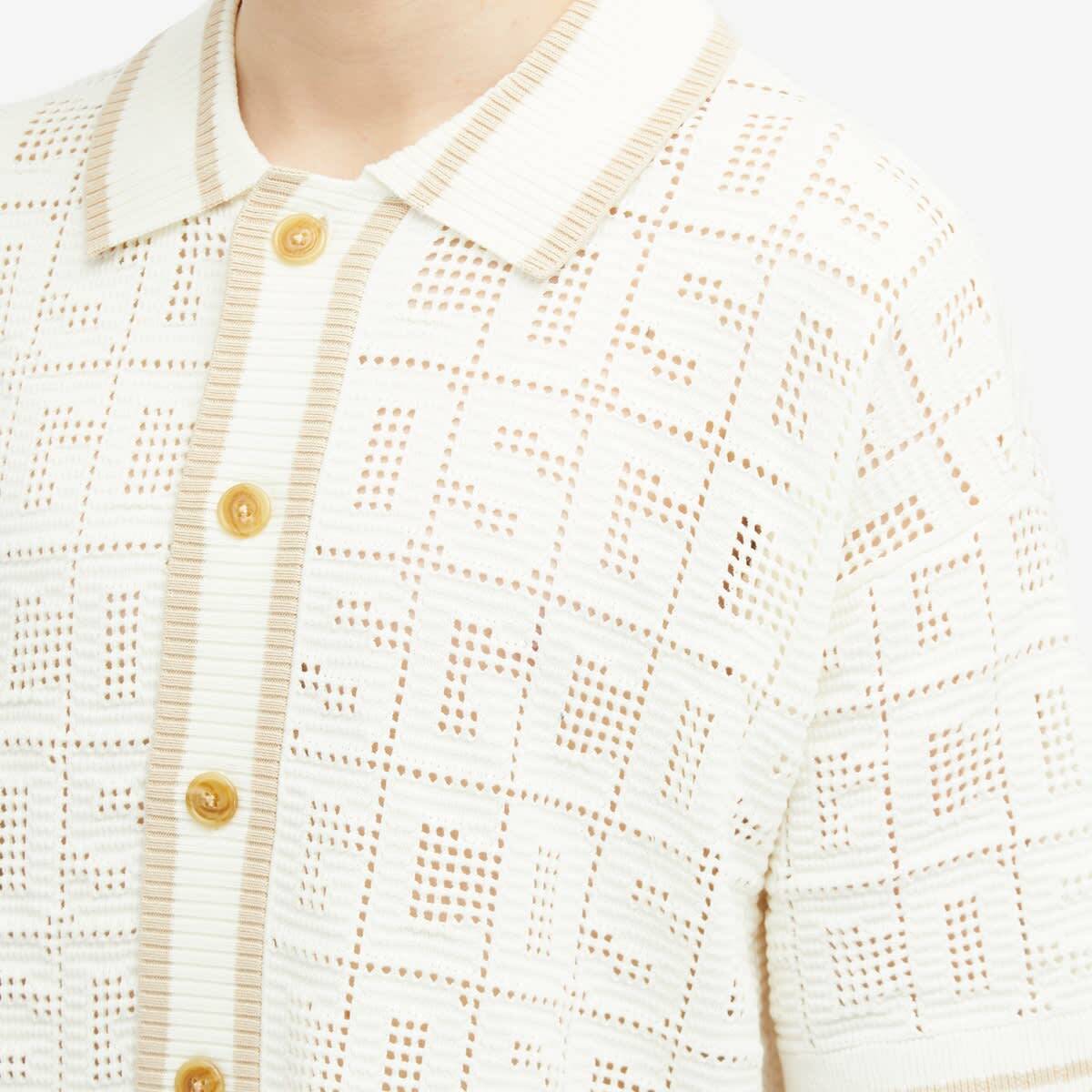 GCDS Men's Short Sleeve Monogram Knit Shirt in Off White
