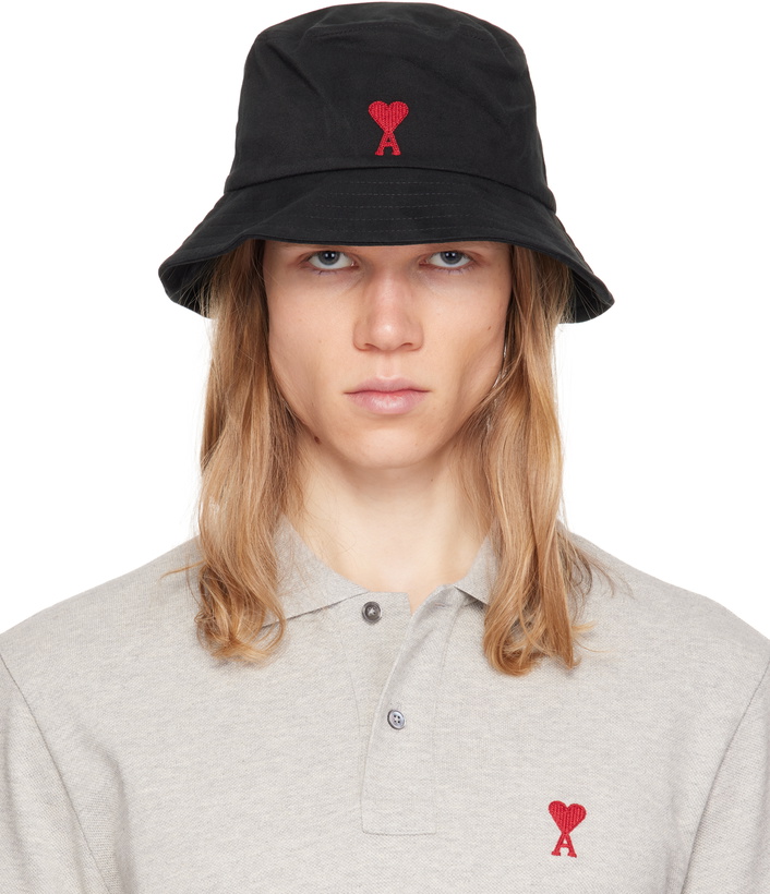 Photo: AMI Paris Black Ami de Coeur Embroidery Bucket Hat