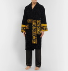 Versace - Poplin-Panelled Logo-Jacquard Cotton-Terry Robe - Black