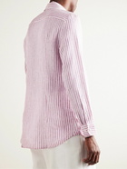 Etro - Slim-Fit Logo-Embroidered Striped Linen Shirt - Pink