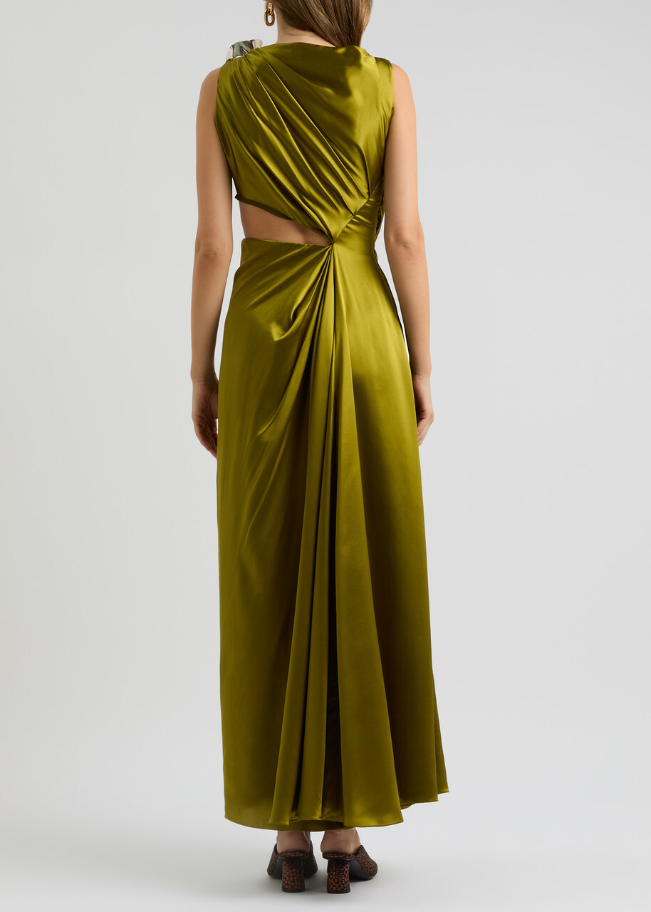 Roksanda Fauna Embellished Draped Silk-satin Gown Green Olive Roksanda