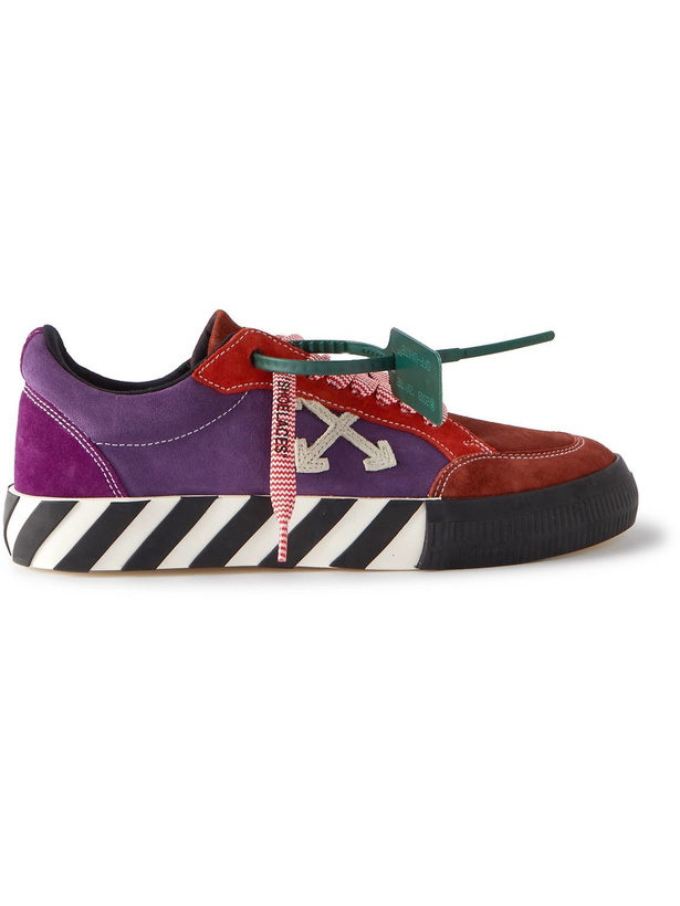 Photo: Off-White - Low Vulcanized Logo-Appliquéd Colour-Block Suede Sneakers - Purple