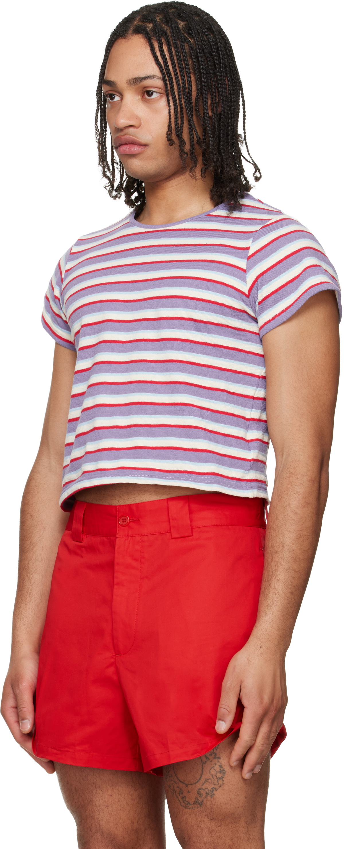 LII Purple & Red Cropped Stripe T-shirt