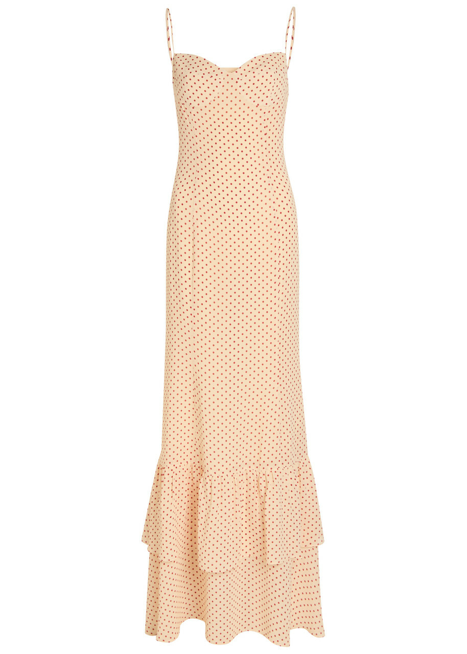 Reformation Fallon Polka dot Chiffon Maxi Dress Red