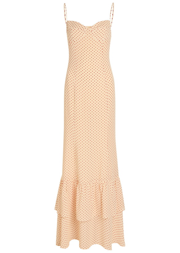 Photo: Reformation Fallon Polka dot Chiffon Maxi Dress Red