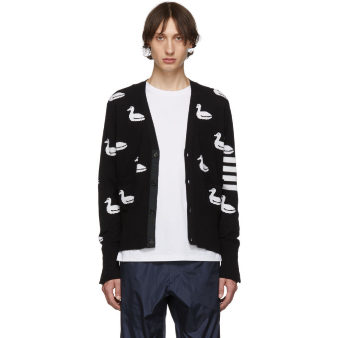 Photo: Thom Browne Black Cashmere Intarsia Duck Cardigan