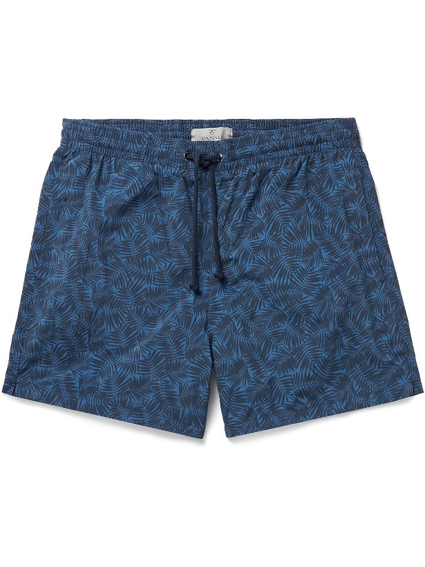 Photo: Canali - Slim-Fit Mid-Length Printed Swim Shorts - Blue