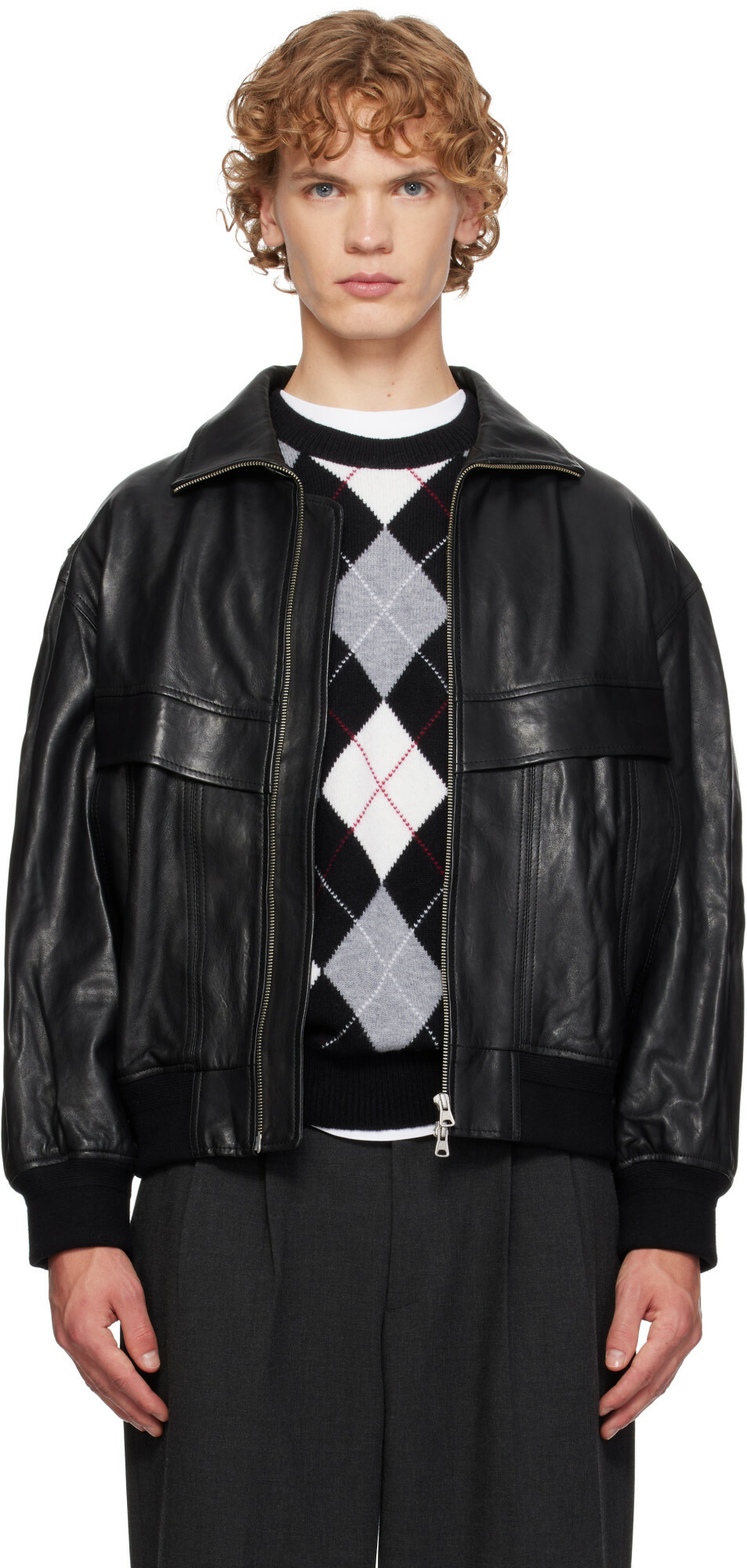 Dunst Black Stand Collared Leather Jacket