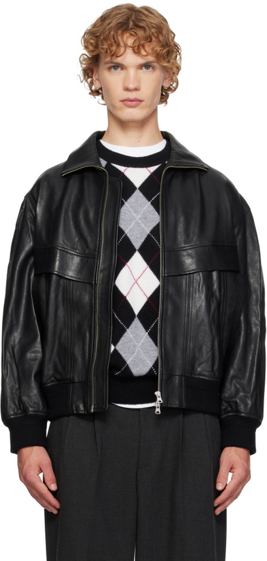 Photo: Dunst Black Stand Collared Leather Jacket