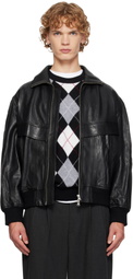 Dunst Black Stand Collared Leather Jacket