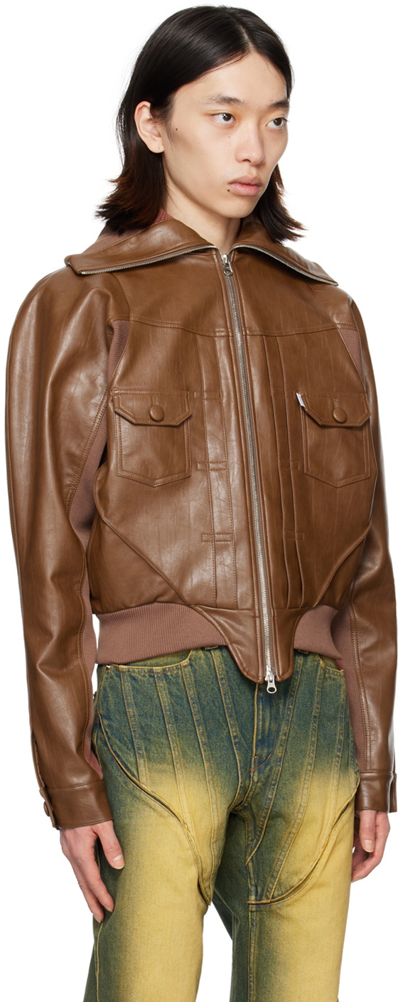 Juntae Kim Brown Pourpoint Faux-Leather Bomber Jacket