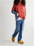 Greg Lauren - Multi Fragment Distressed Patchwork Denim, Waffle-Knit and Cotton-Jersey Hoodie - Red