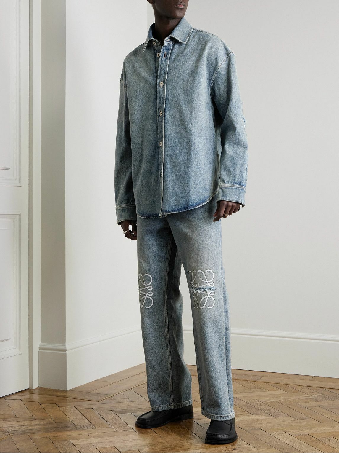 LOEWE - Straight-Leg Logo-Embroidered Distressed Jeans - Blue Loewe
