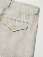 Oliver Spencer - Claremont Tapered Pleated Striped Linen Trousers - Neutrals