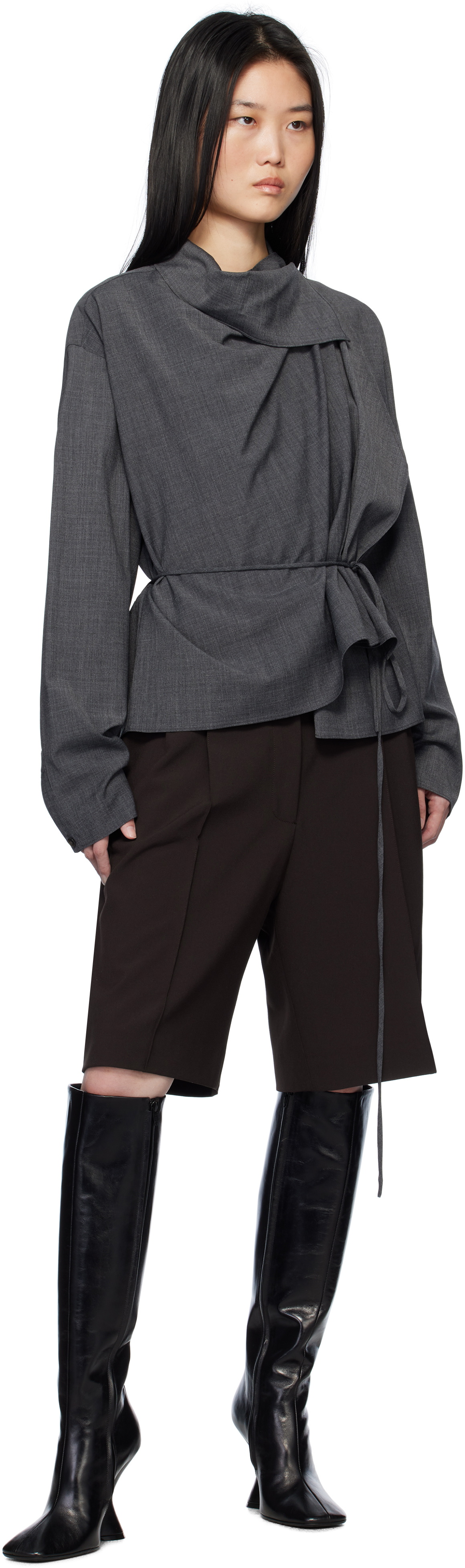 LE17SEPTEMBRE Gray Scarf Blouse