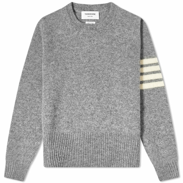 Photo: Thom Browne Men's 4 Bar Shetland Crew Knit in Light Grey