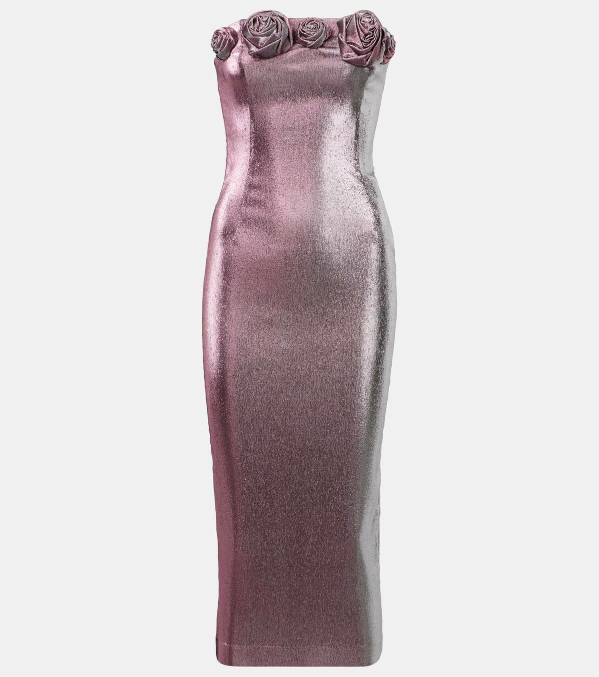 Area Floral-appliqué lamé midi dress