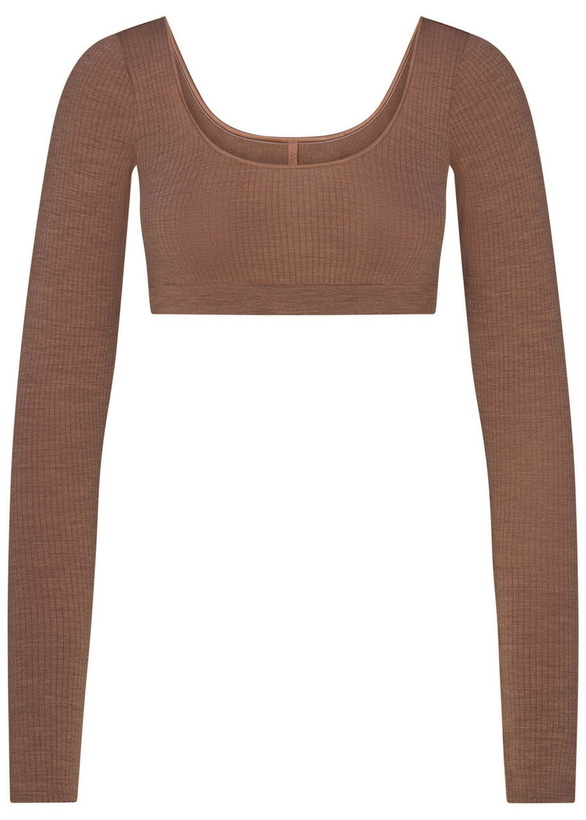 Photo: Skims Cropped Ribbed Wool-blend top Light Brown