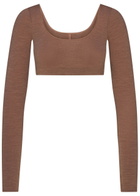 Skims Cropped Ribbed Wool-blend top Light Brown