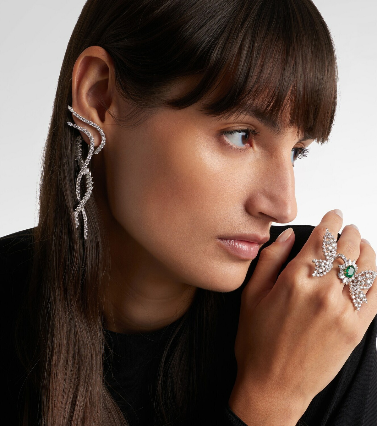 Yeprem Y-Couture 18kt white gold drop earrings with diamonds