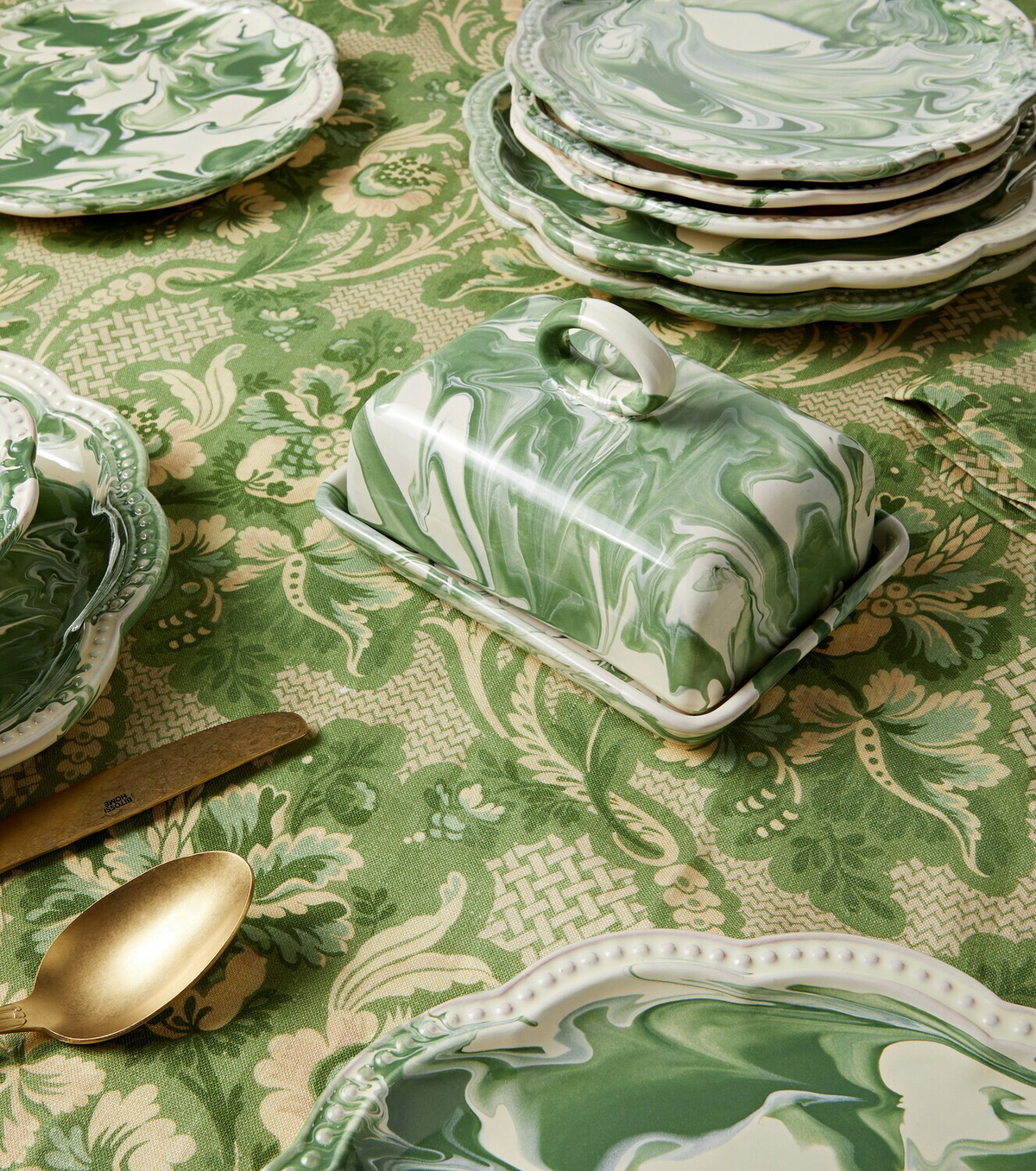 Cabana Marbled ceramic butter dish