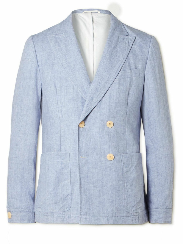 Photo: Oliver Spencer - Double-Breasted Linen Suit Jacket - Blue