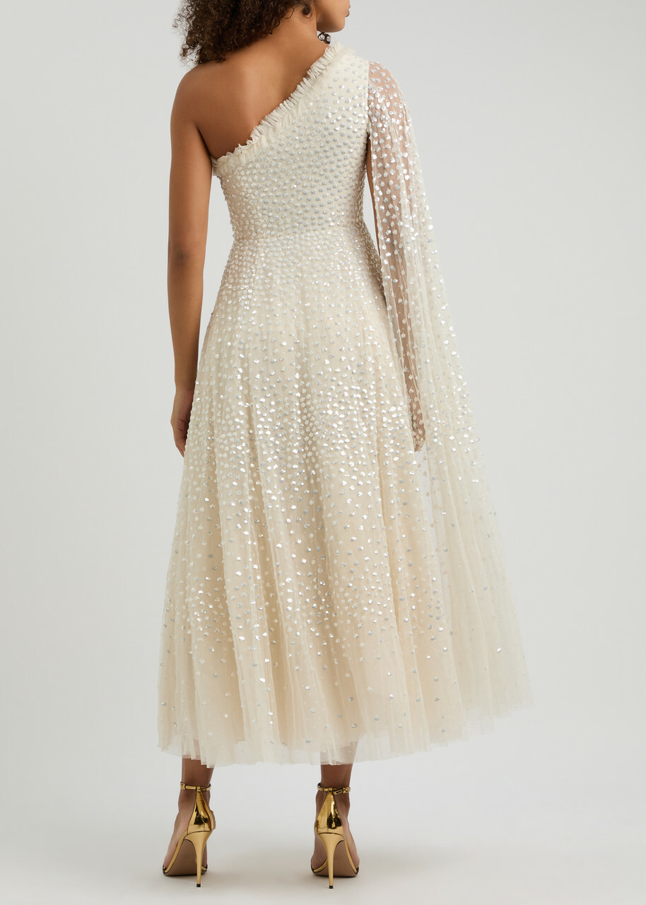 Needle & Thread Scatter Dot One-shoulder Sequin-embellished Gown Cream Needle & Thread Needle & Thread Scatter Dot One-shoulder Sequin-embellished Gown Cream Needle & Thread