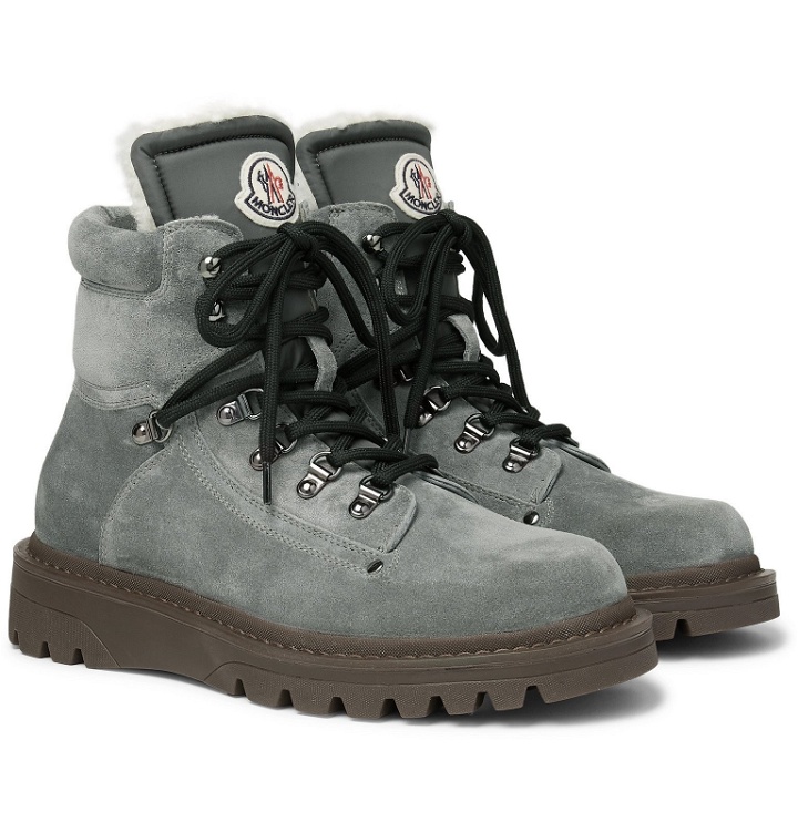 Photo: Moncler - Egide Shearling-Lined Suede Boots - Gray