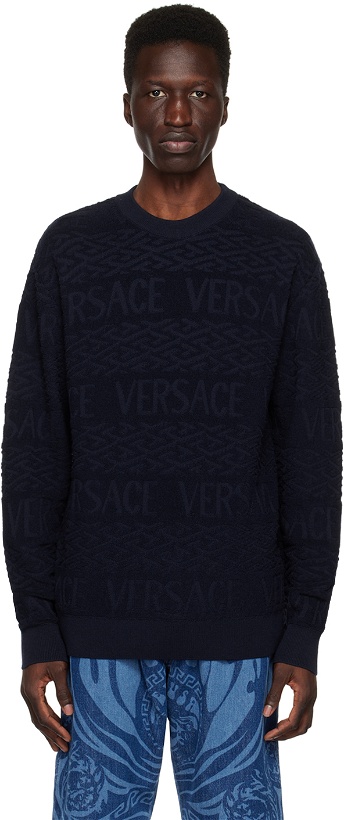 Photo: Versace Navy 'La Greca' Sweater