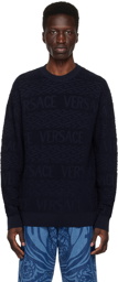 Versace Navy 'La Greca' Sweater