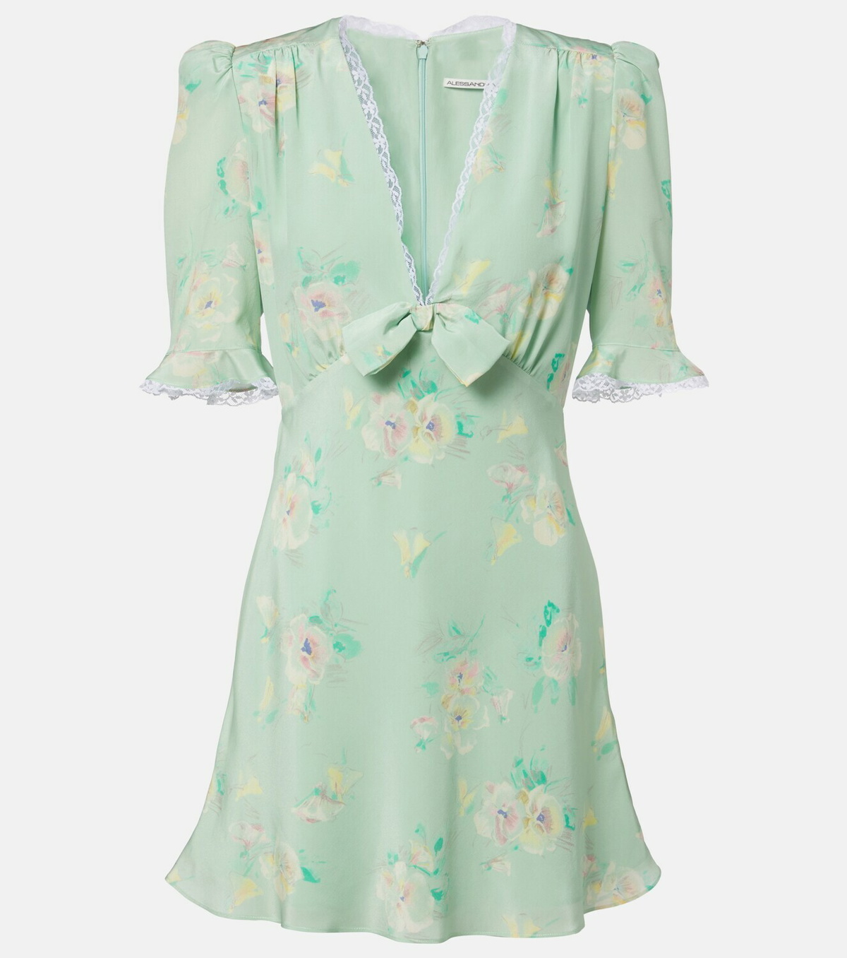 Alessandra Rich Lace-trimmed floral silk minidress