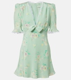 Alessandra Rich Lace-trimmed floral silk minidress