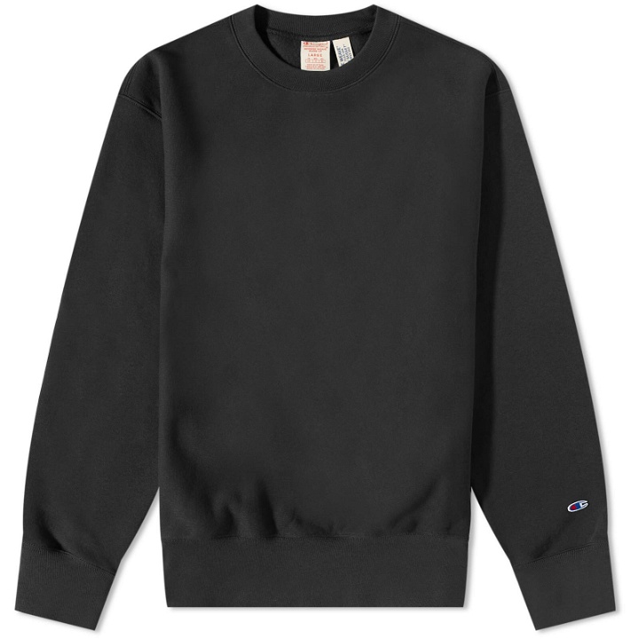 Photo: Champion Reverse Weave Men's Acid Washed Distressed Crew Neck in Black
