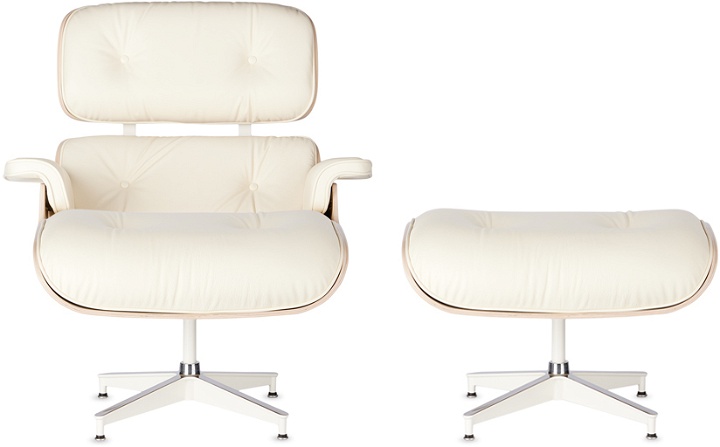 Photo: HERMAN MILLER White Leather Eames Lounge Chair & Ottoman