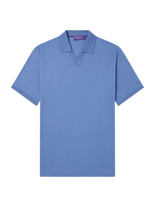 Photo: Ralph Lauren Purple label - Johnny-Collar Cotton and Cashmere-Blend Piqué Polo Shirt - Blue