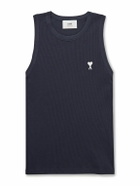 AMI PARIS - ADC Logo-Embroidered Ribbed Stretch Organic Cotton Tank Top - Blue