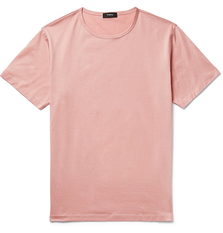 Photo: Theory - Precise Slim-Fit Mercerised Cotton-Jersey T-Shirt - Pink