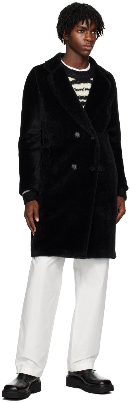 Max Mara Black Double-Breasted Faux-Fur Coat