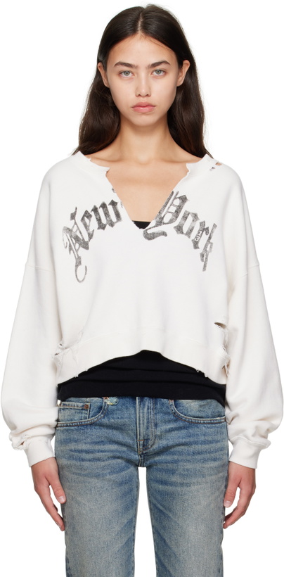Photo: R13 SSENSE Exclusive White 'New York' Cropped Front Slit Sweatshirt