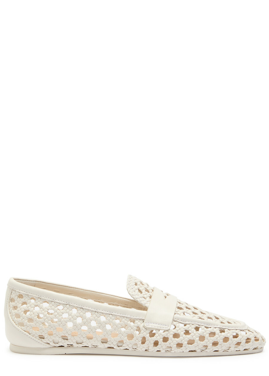 Stuart Weitzman Thea Woven Leather Loafers Tan